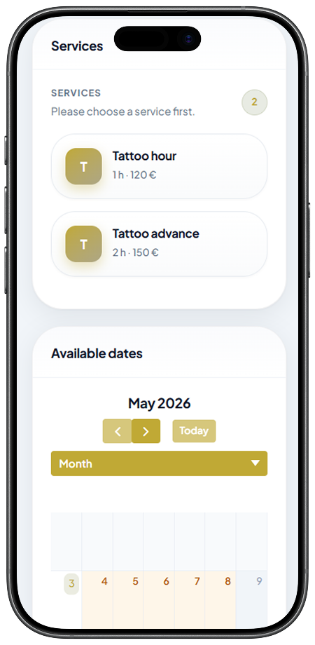 Mobile booking page example: barbershop