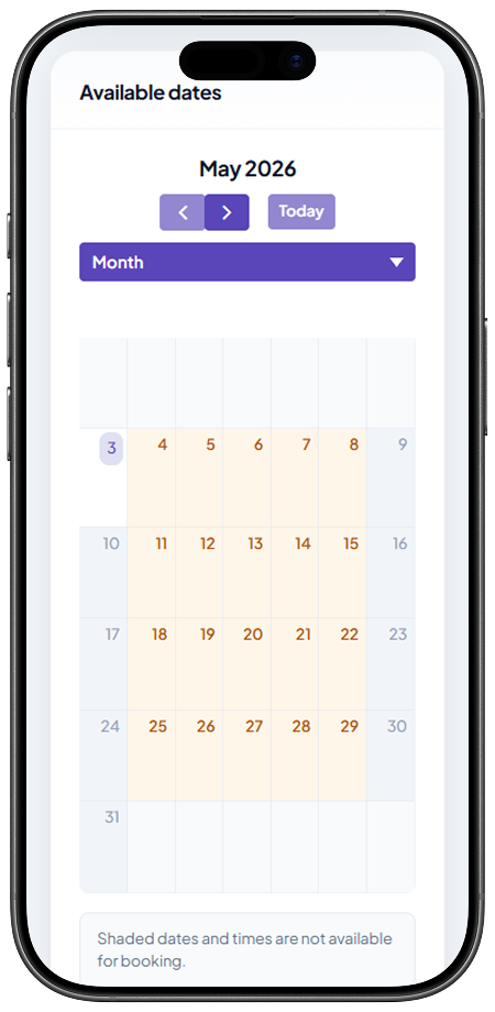 Mobile booking page example: fifth showcase screen